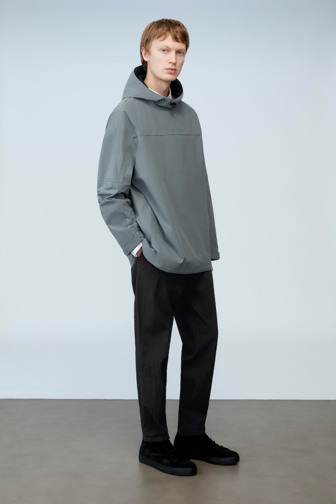cos spring menswear summer collection lookbook gray hoodie jacket outerwear pants black shoes