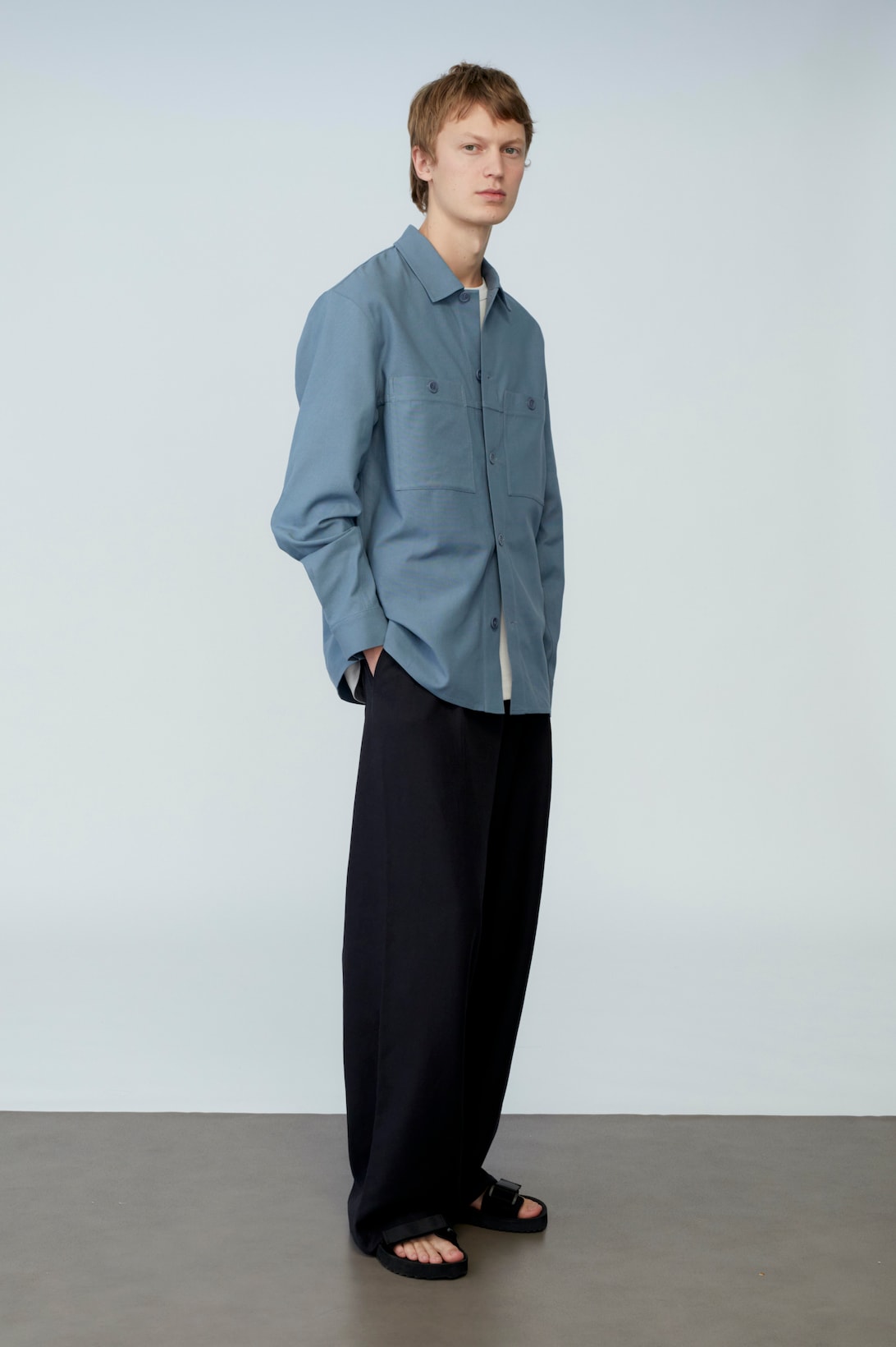 cos spring menswear summer collection lookbook blue shirt pants sandals