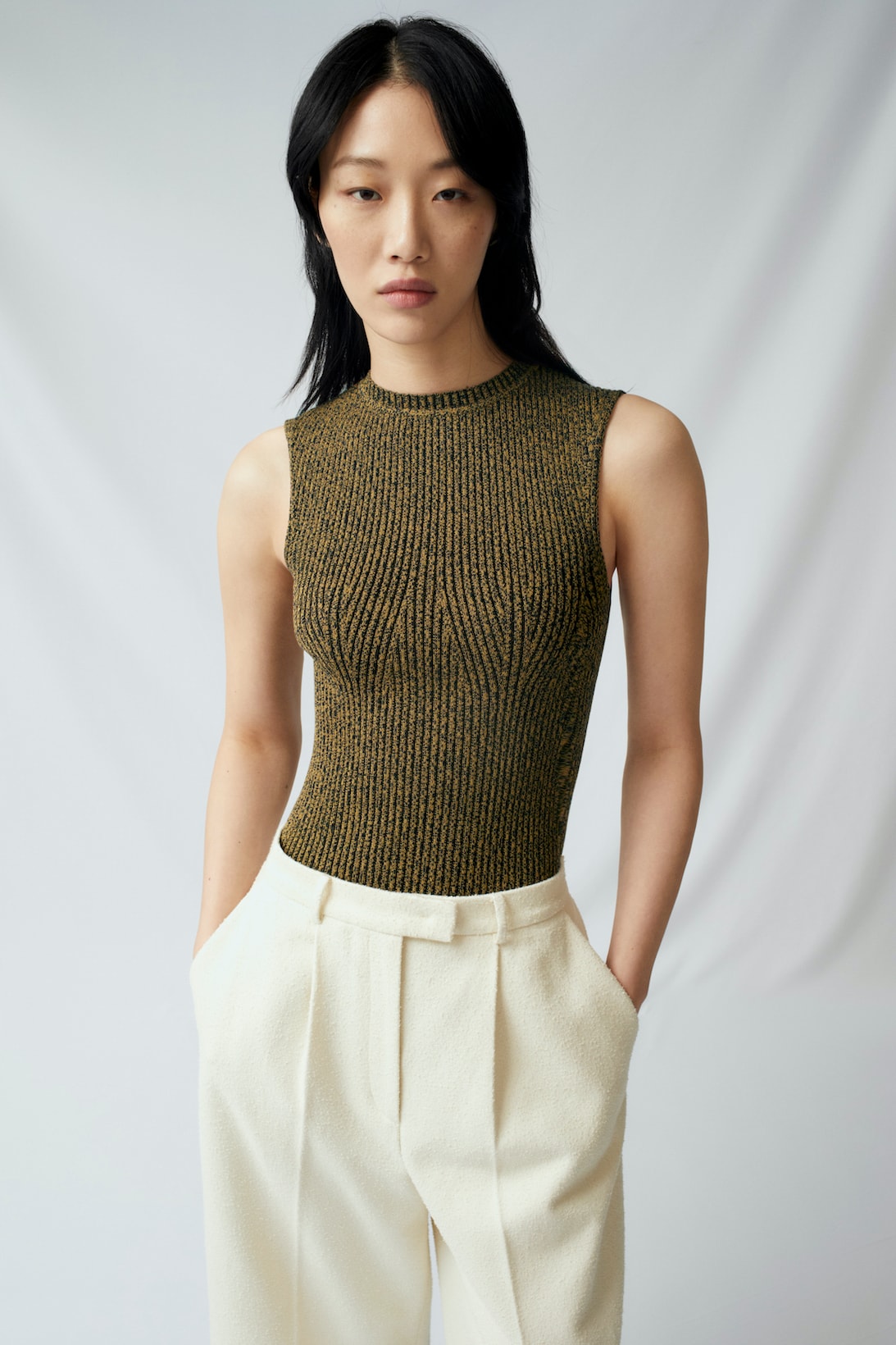 sora choi cos spring womenswear summer collection lookbook olive green tank top white pants