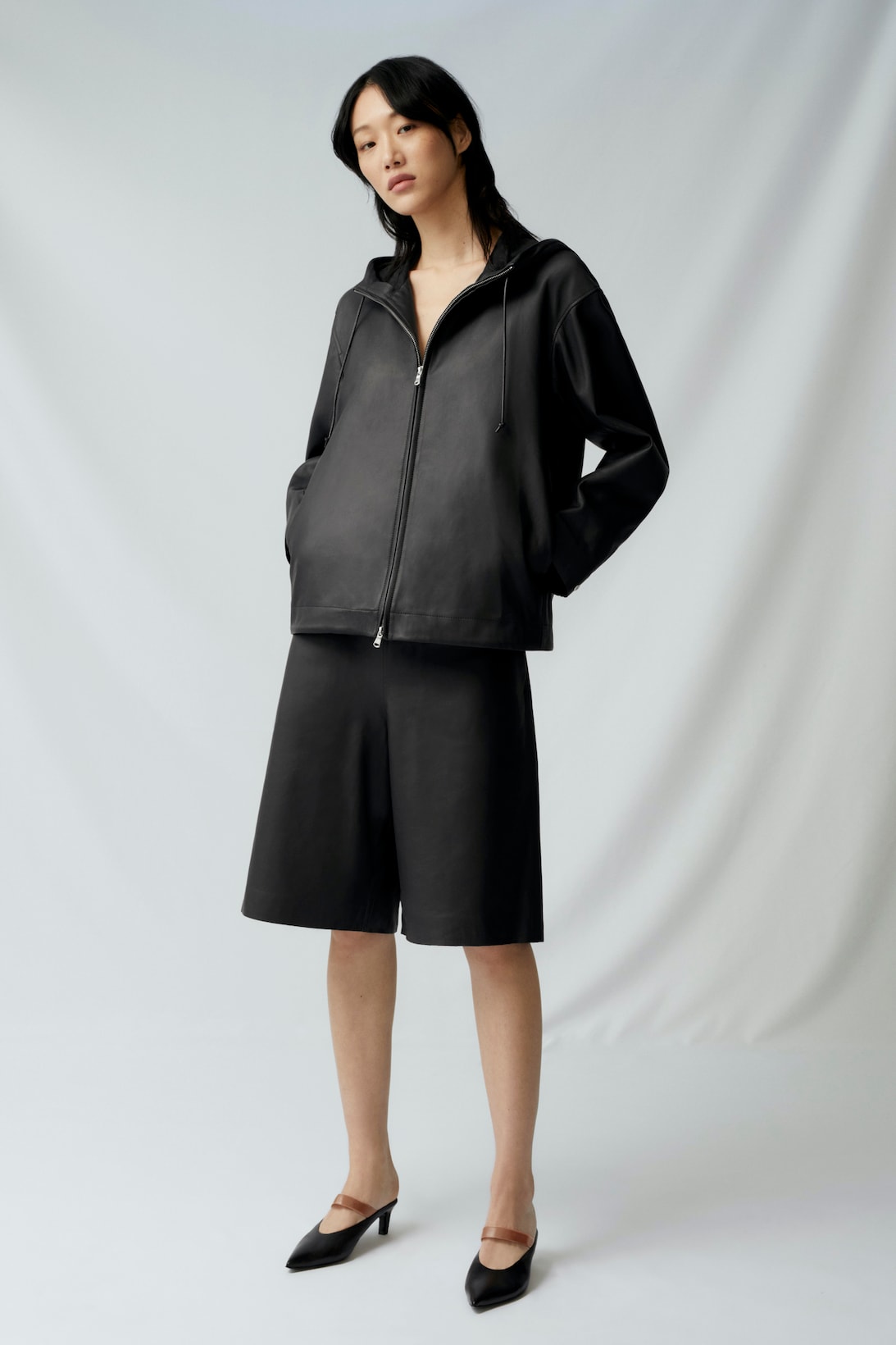sora choi cos spring womenswear summer collection lookbook black jacket outerwear shorts heels shoes sandals