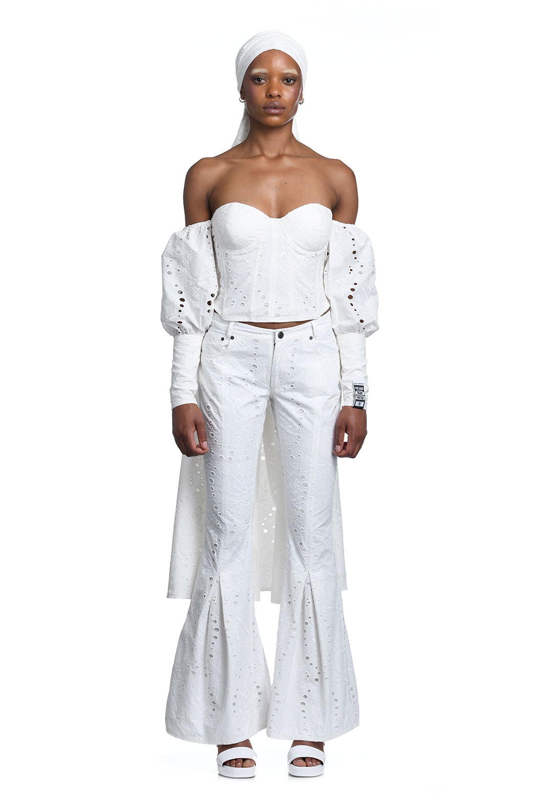 daily paper spring summer ss21 collection lookbook white lace flared trousers top