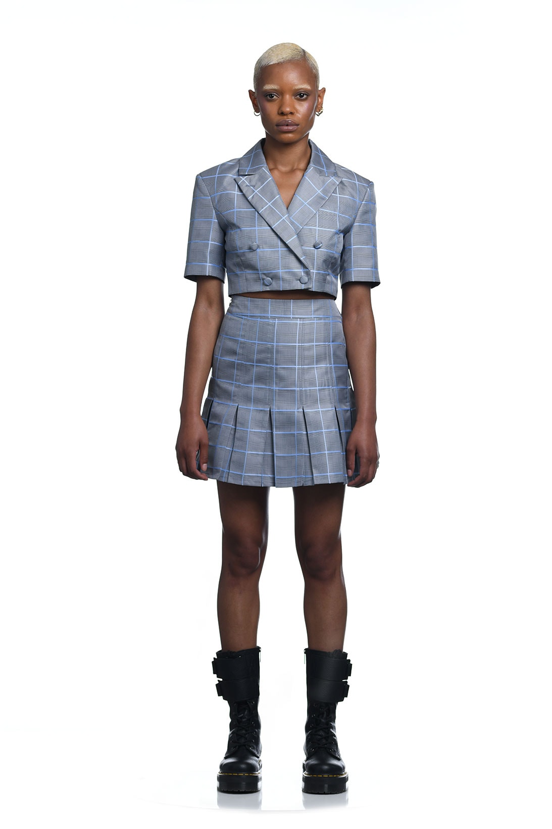daily paper spring summer ss21 collection lookbook check plaid blue pleated skirt