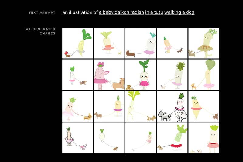 artificial intelligence openai technology dall e text description to image baby daikon radish in a tutu walking a dog