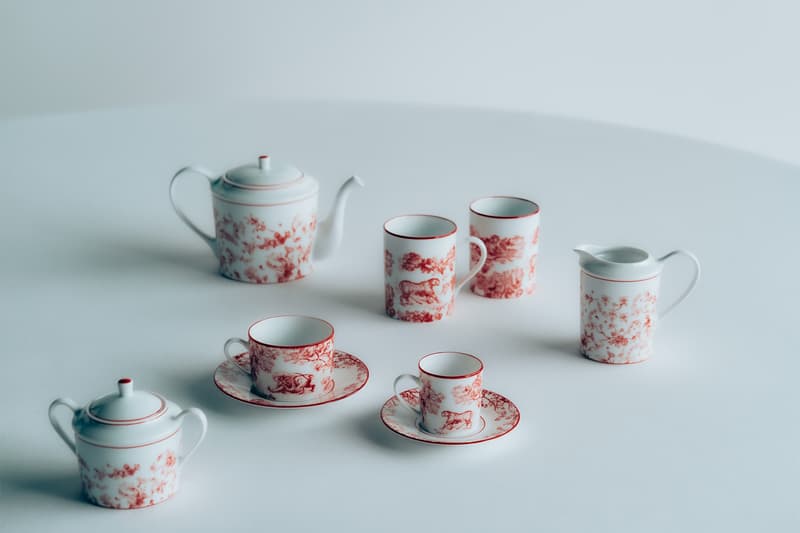 dior maison homeware toile de jouy rouge valentines day collection tea cups saucers red white