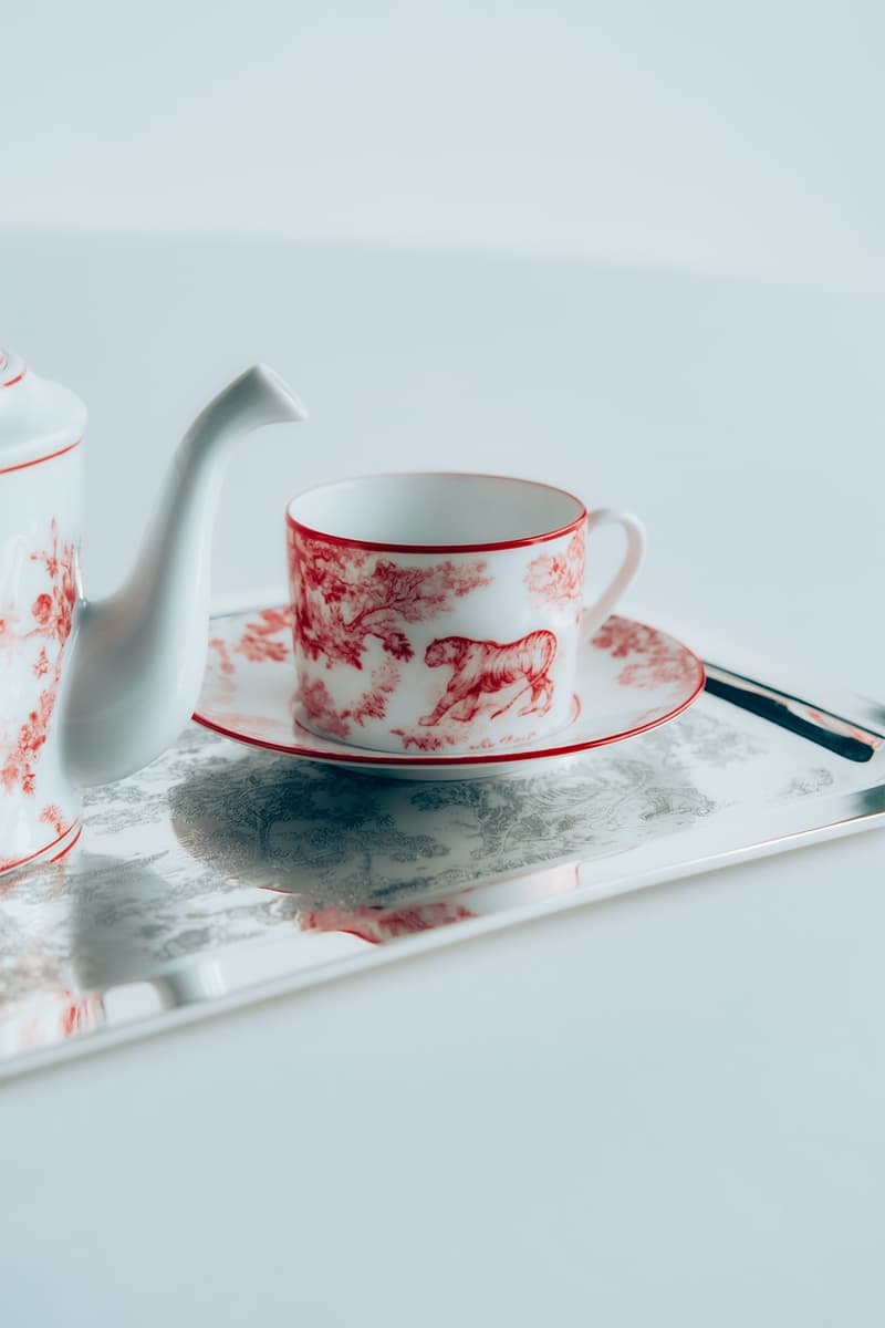 dior maison homeware toile de jouy rouge valentines day collection tea cups saucers red white