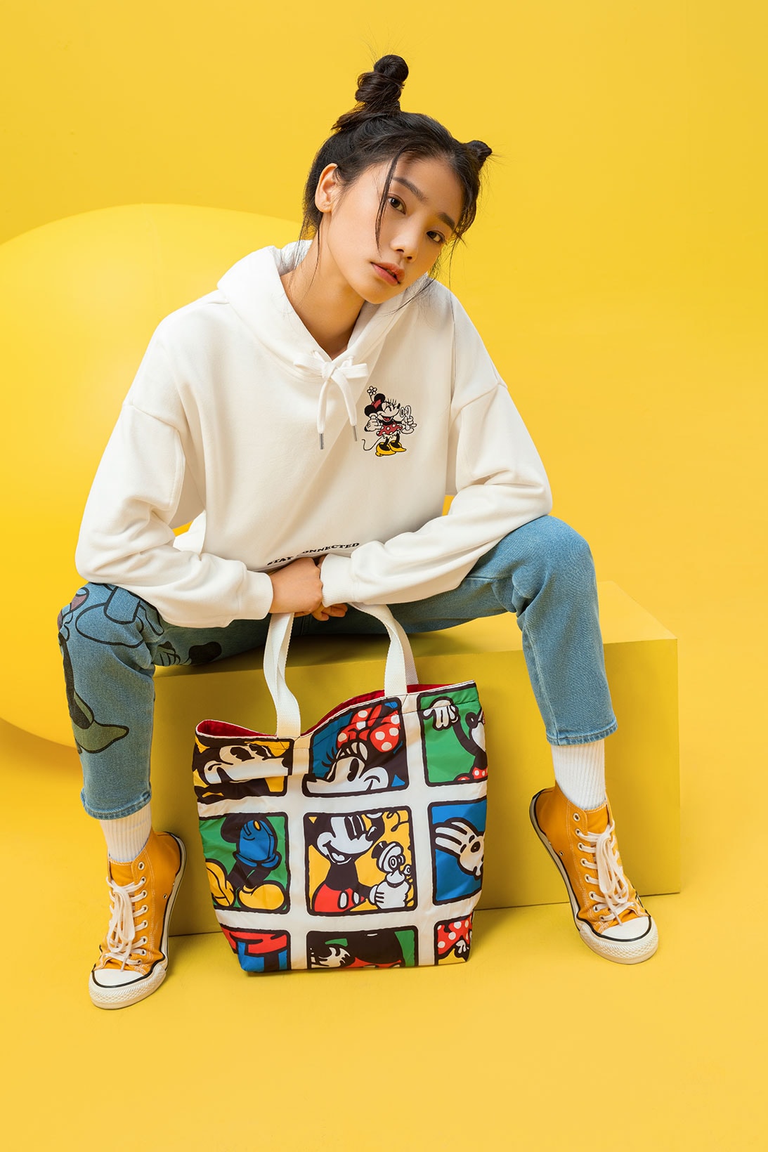 disney levis mickey and friends collaboation denim jeans character white hoodie tote bag