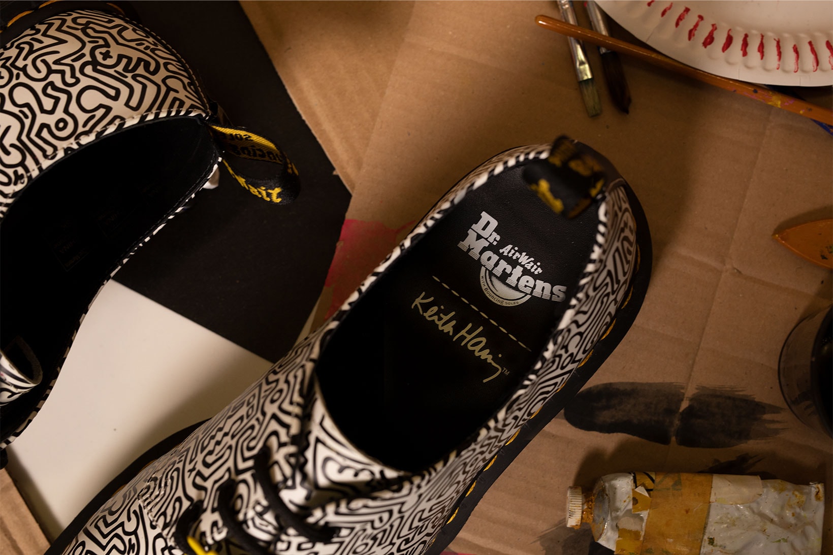 Dr. Martens Keith Haring Collaboration Boots Shoes 1461 Derby White Black Illustrations Art Drawing Insoles Logo