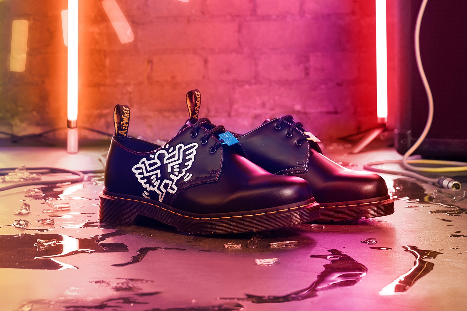 Dr. Martens Keith Haring Collaboration Boots Shoes 1461 Black Patterns Illustrations Derby Neon Light