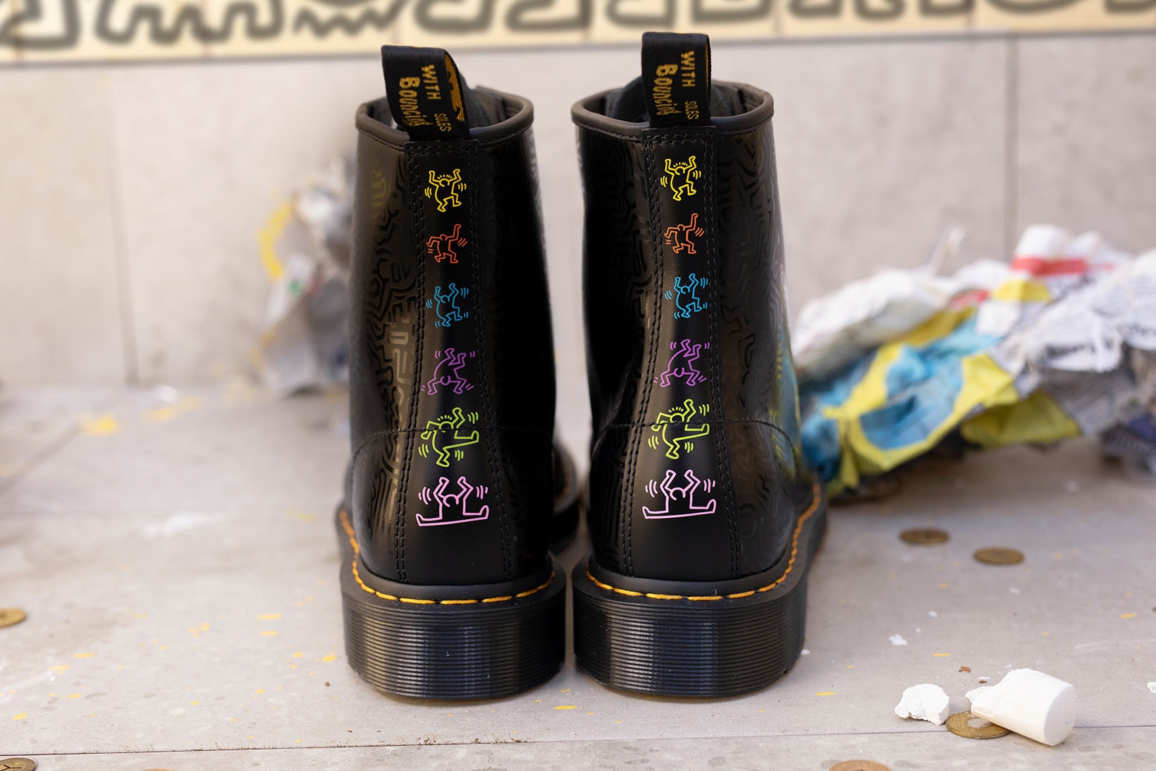 Dr. Martens Keith Haring Collaboration Boots Shoes 1460 Black Patterns Illustrations Art Heel Color