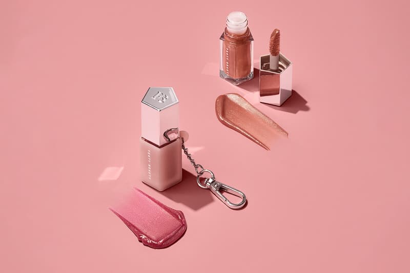 fenty beauty rihanna lip gloss bombs mini lip duo keychain holder pink makeup glow pink dragonfly swatch
