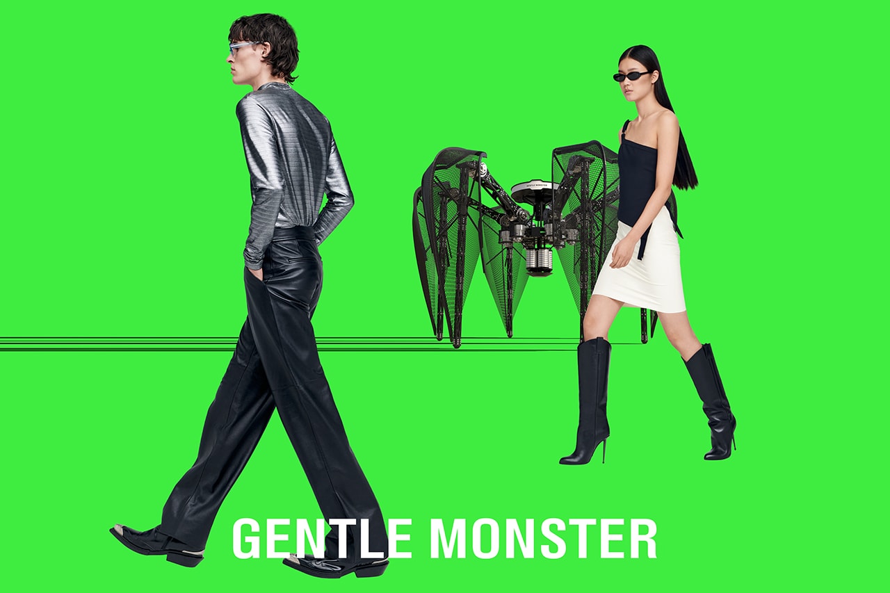 gentle monster unopened the probe collection campaign futuristic eyewear sunglasses frames skirt trousers