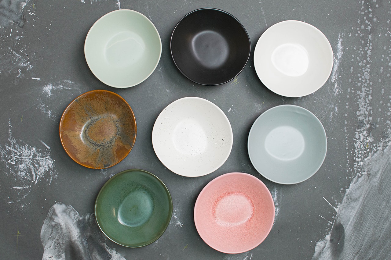 Haand Porcelain Tableware Ceramics Dinnerware Bowls Handmade Pastel Pink Green Blue White Brown