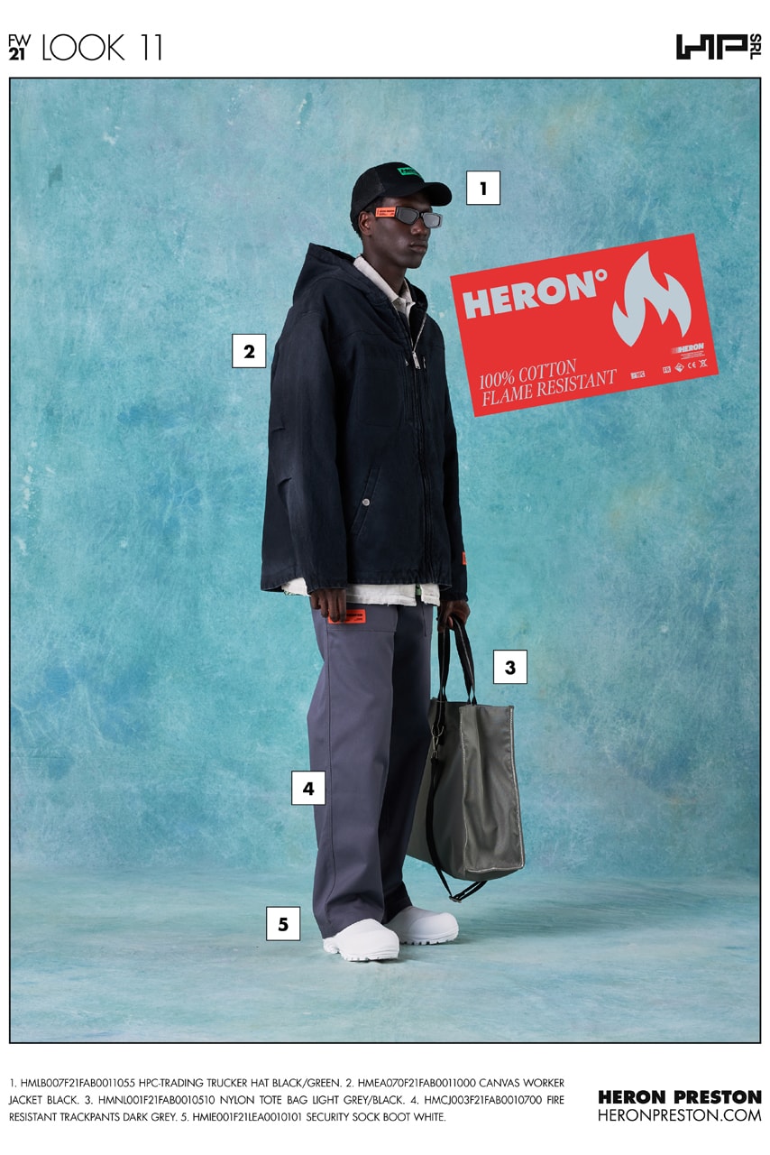 heron preston fall winter 2021 fw21 collection lookbook hooded jacket clogs pants
