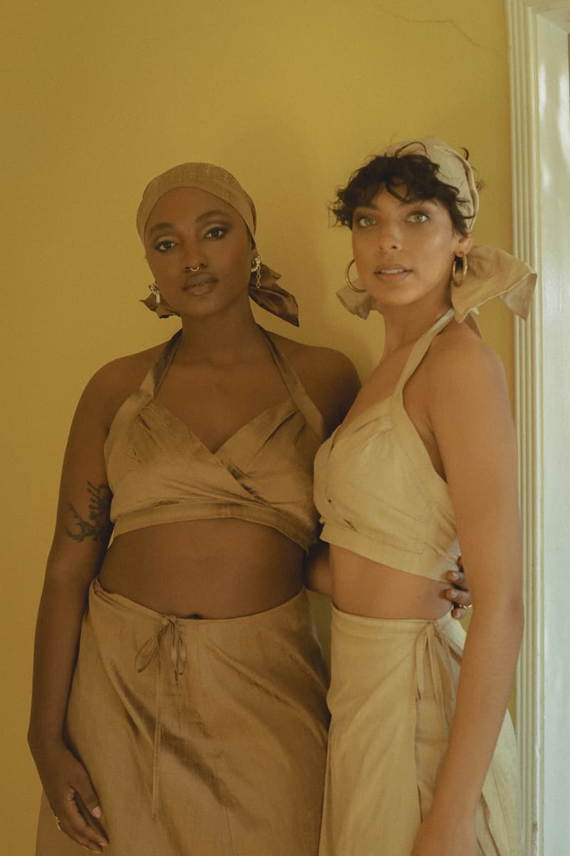 house of aama nude capsule collection black owned blouses halter tops skirts scarves lookbook hoop earrings jewelry