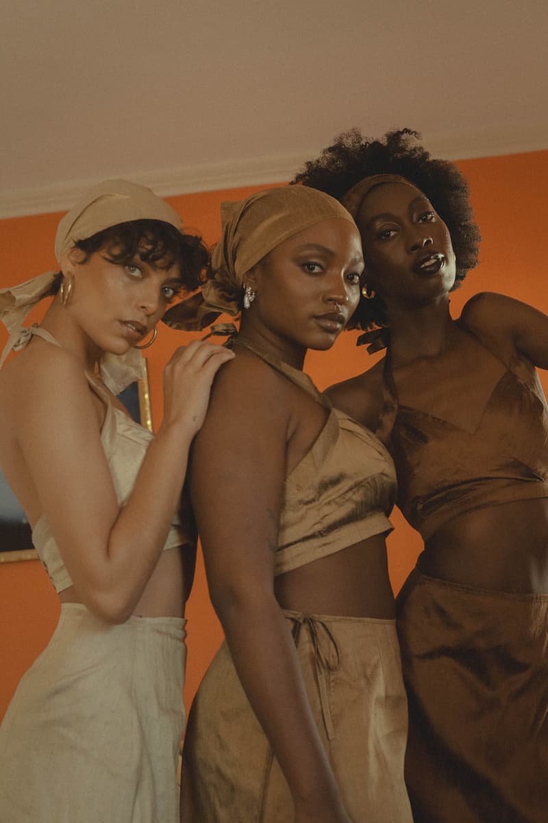 house of aama nude capsule collection black owned blouses halter tops skirts scarves lookbook hoop earrings jewelry