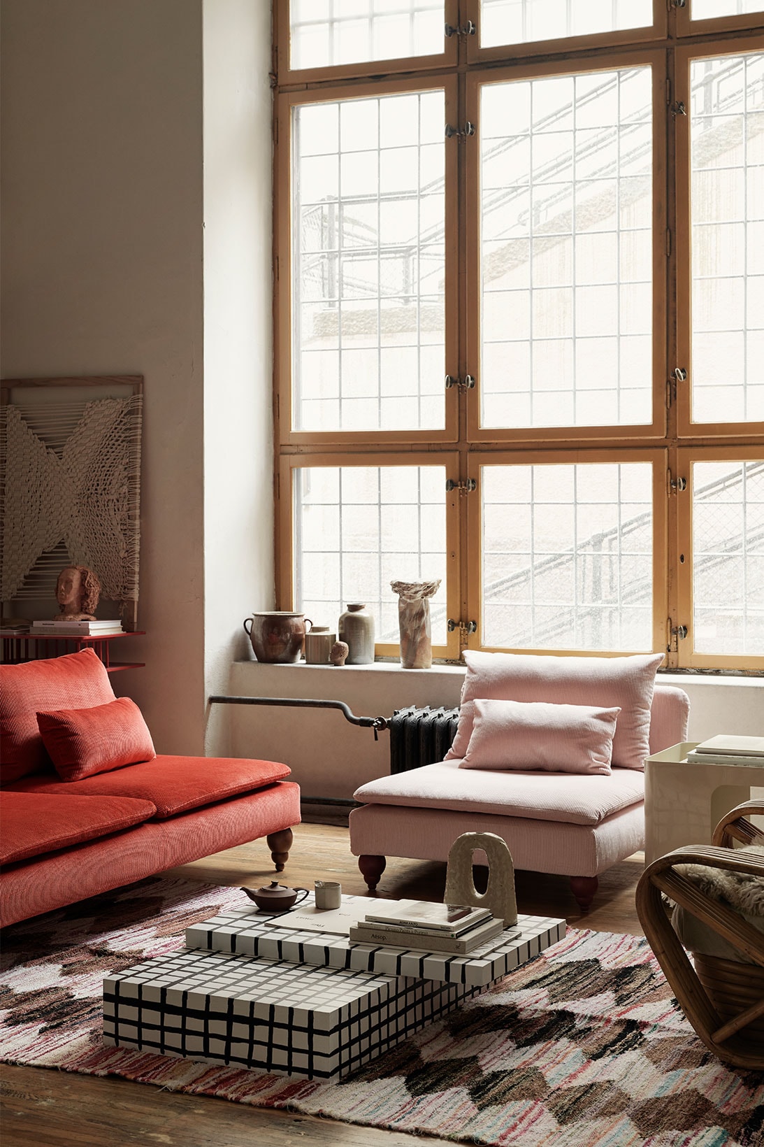 ikea sofa couch corduroy cover apartment therapy bemz maxwell ryan collaboration window loft brick red blush pink arm chair