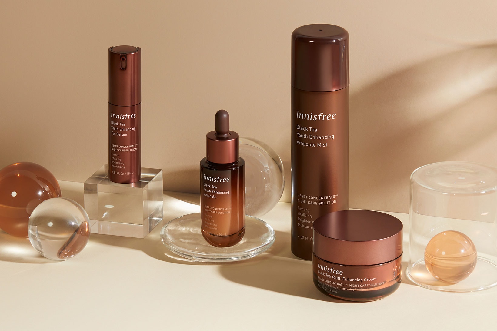 innisfree black tea youth enhancing line products collection k-beauty skincare ampoule