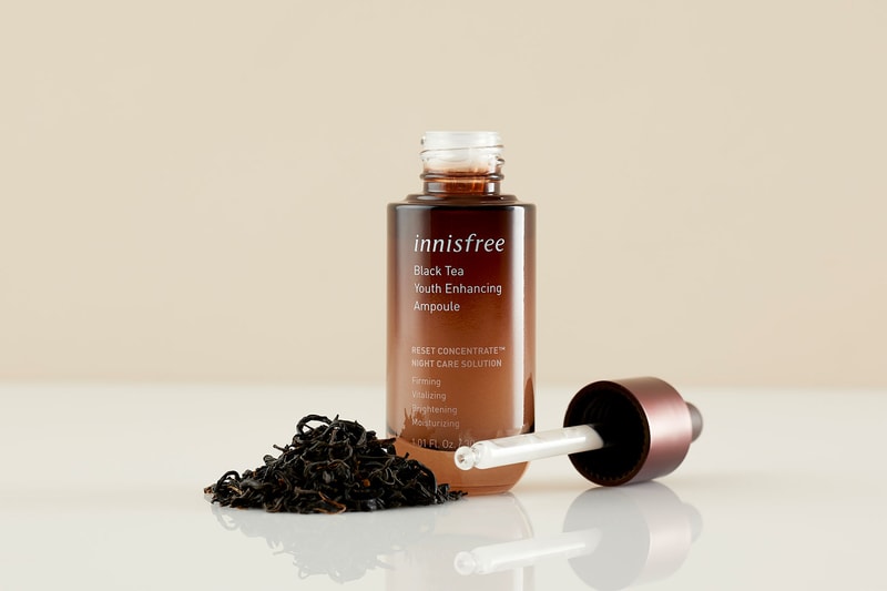 innisfree black tea youth enhancing line products collection k-beauty skincare ampoule night