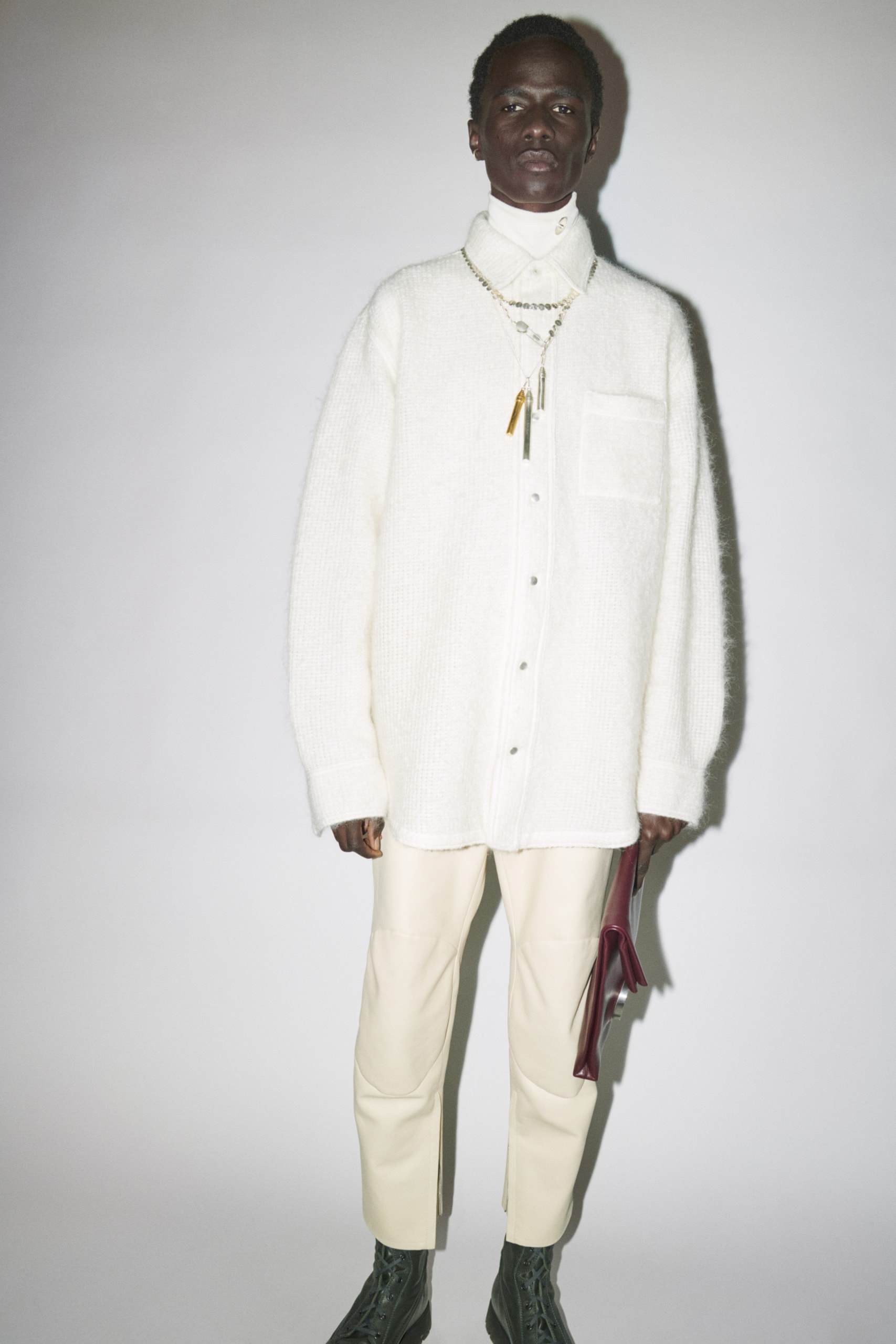 jil sander menswear fall winter fw21 collection lookbook white wool cardigan knitwear