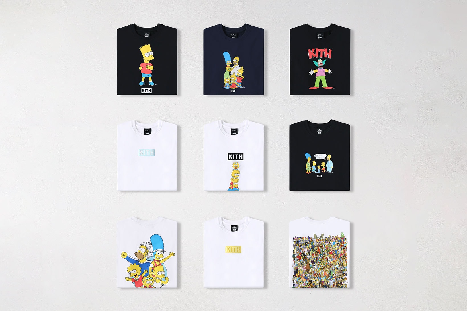 the simpsons kith collaboration t-shirts white black graphic krusty the clown bart homer marge lisa