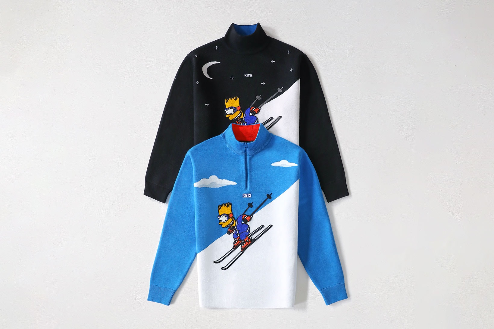 the simpsons kith collaboration half zip pullover sweater skiing bart