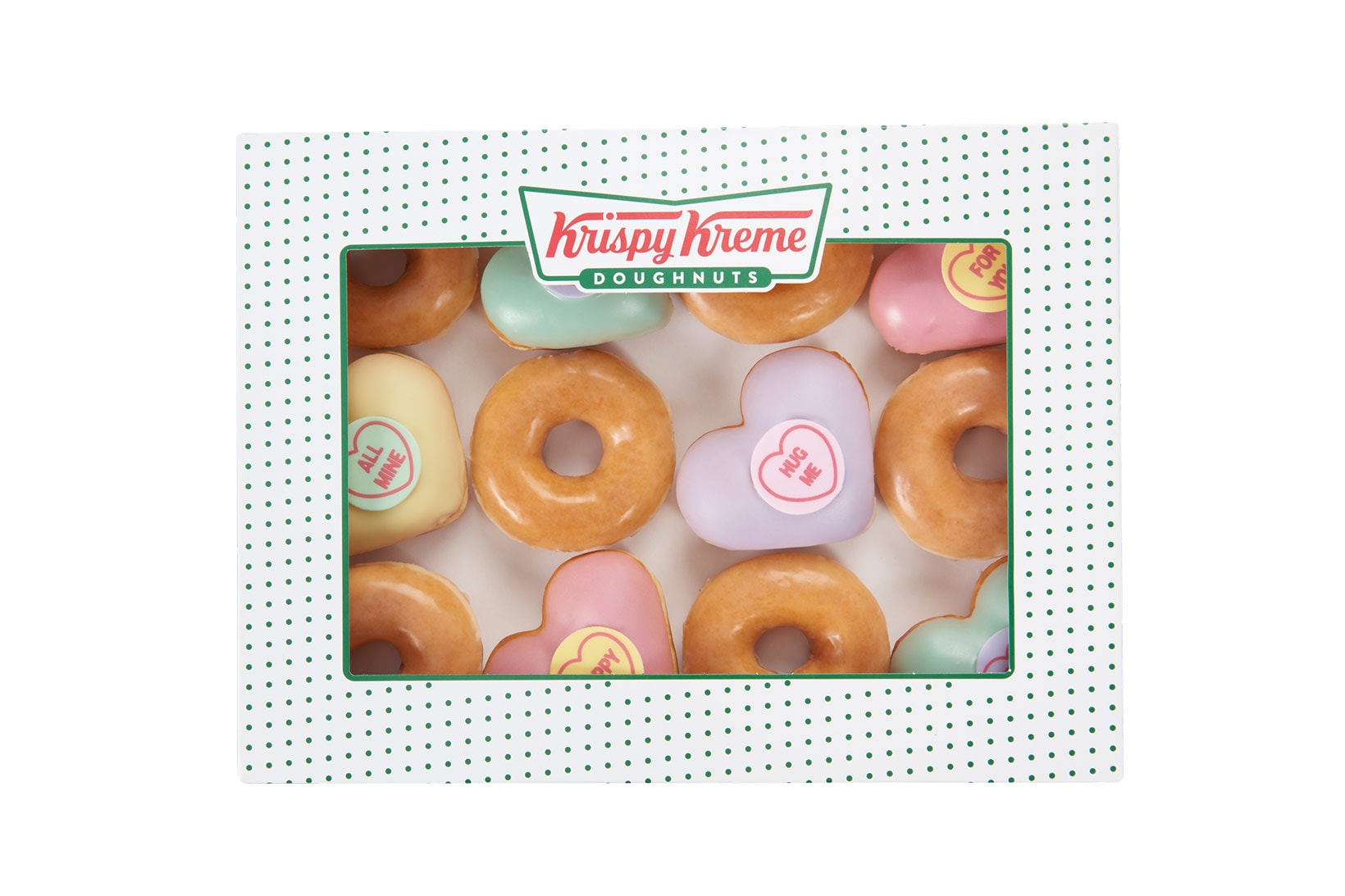 krispy kreme swizzels heart shaped donuts valentines day collaboration dessert box pink green purple yellow