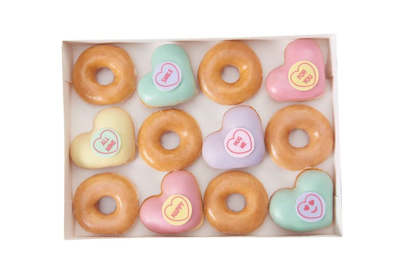 krispy kreme swizzels heart shaped donuts valentines day collaboration dessert box pink green purple yellow