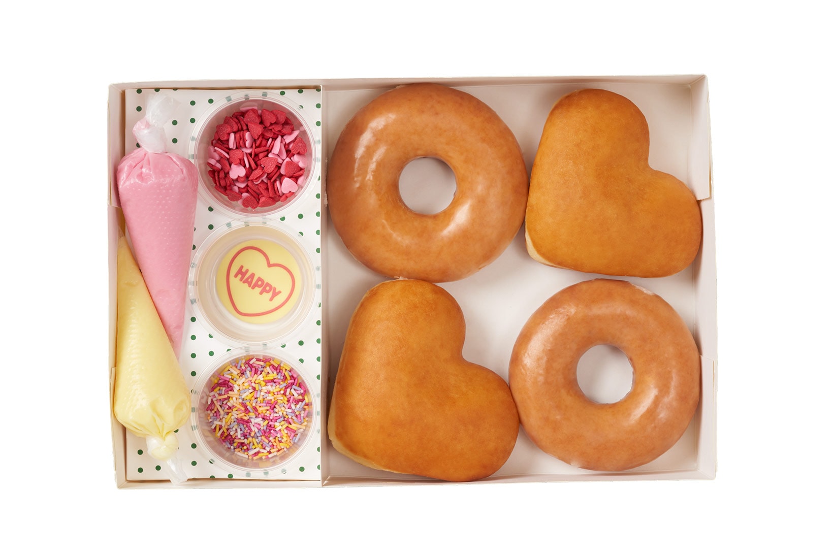krispy kreme swizzels heart shaped donuts valentines day collaboration dessert diy piping bag icing sprinkles