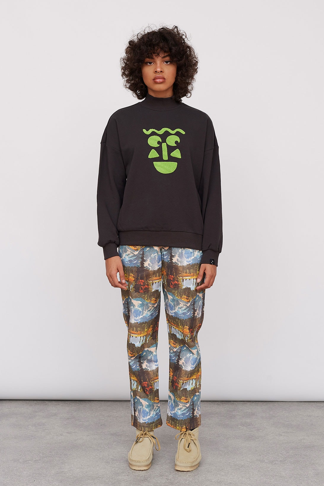 Lazy Oaf Take A Hike Outdoor Hiking Collection Lookbook Smiley Face Sweater Pattern Trousers Clarks Wallabee