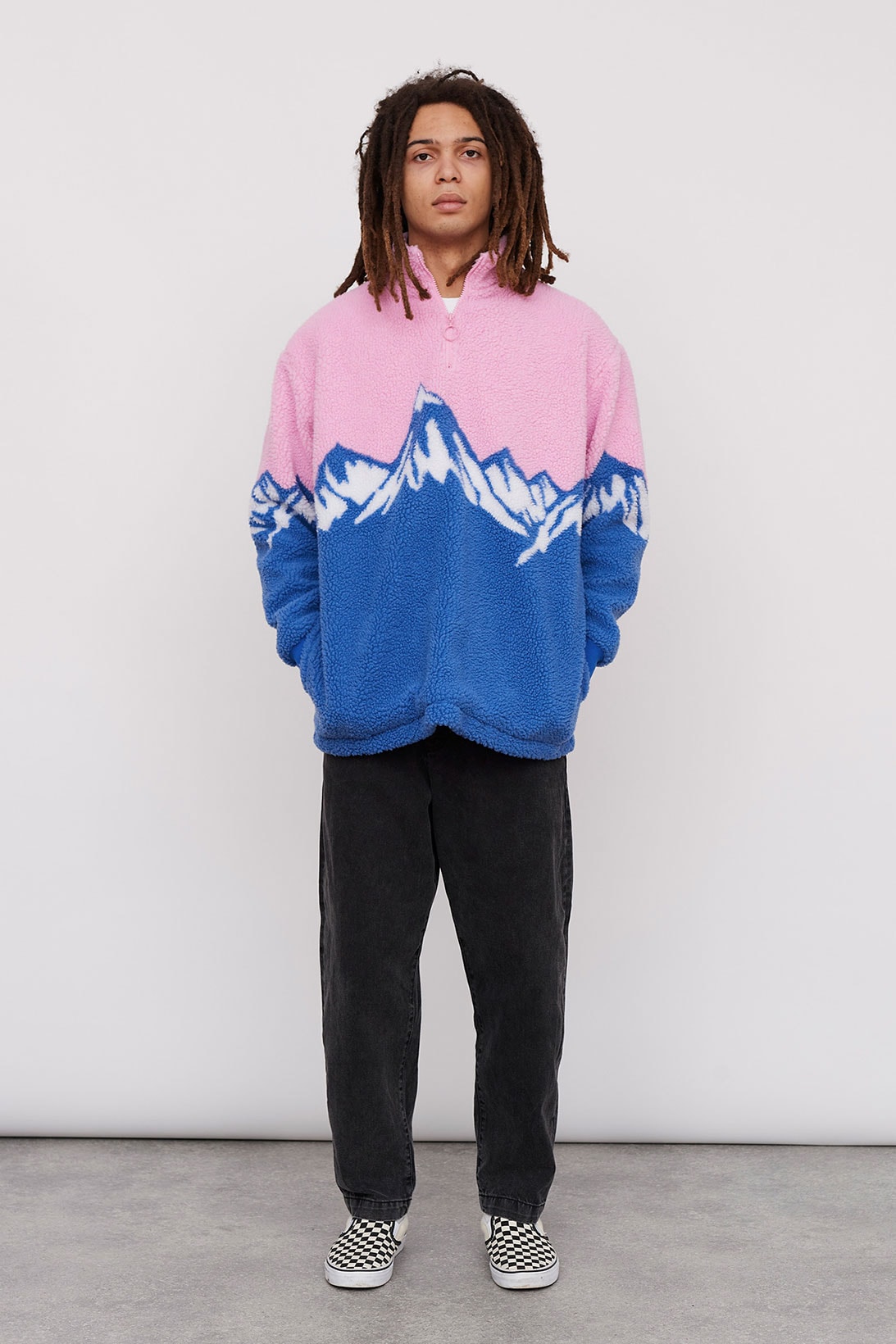 Lazy Oaf Take A Hike Outdoor Hiking Collection Lookbook Mountain Pink Blue Fleece Jumper