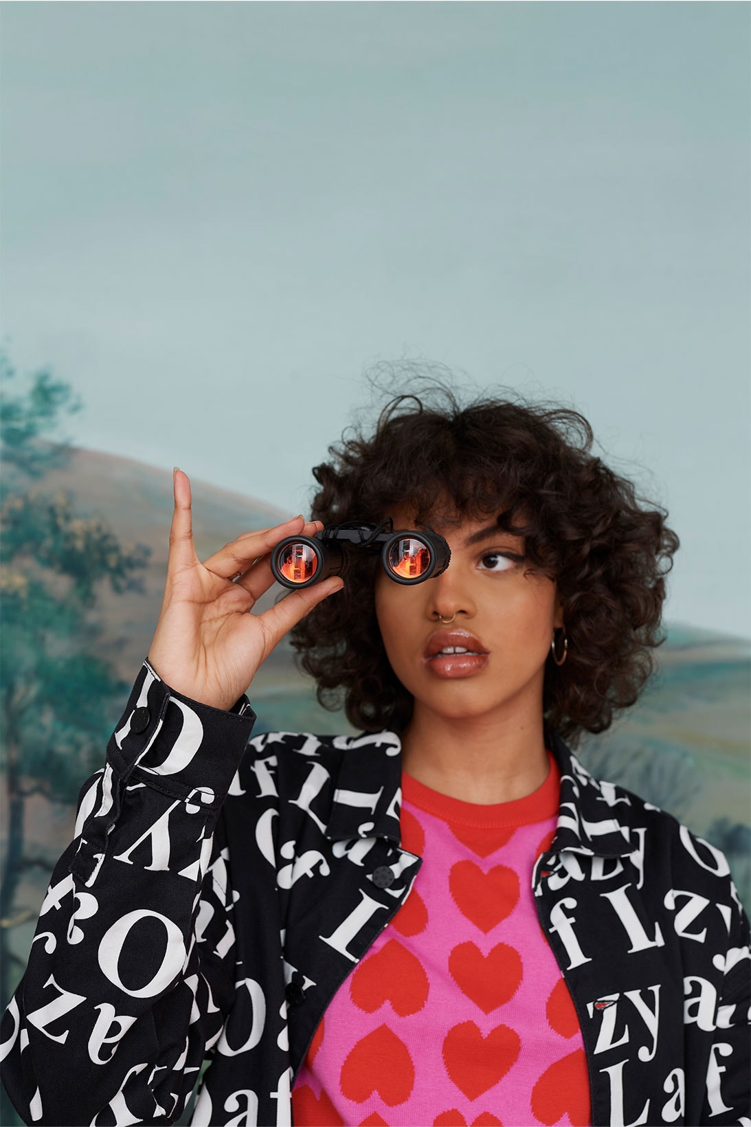 Lazy Oaf Take A Hike Outdoor Hiking Collection Lookbook Binoculars Pink Hearts Logo Top
