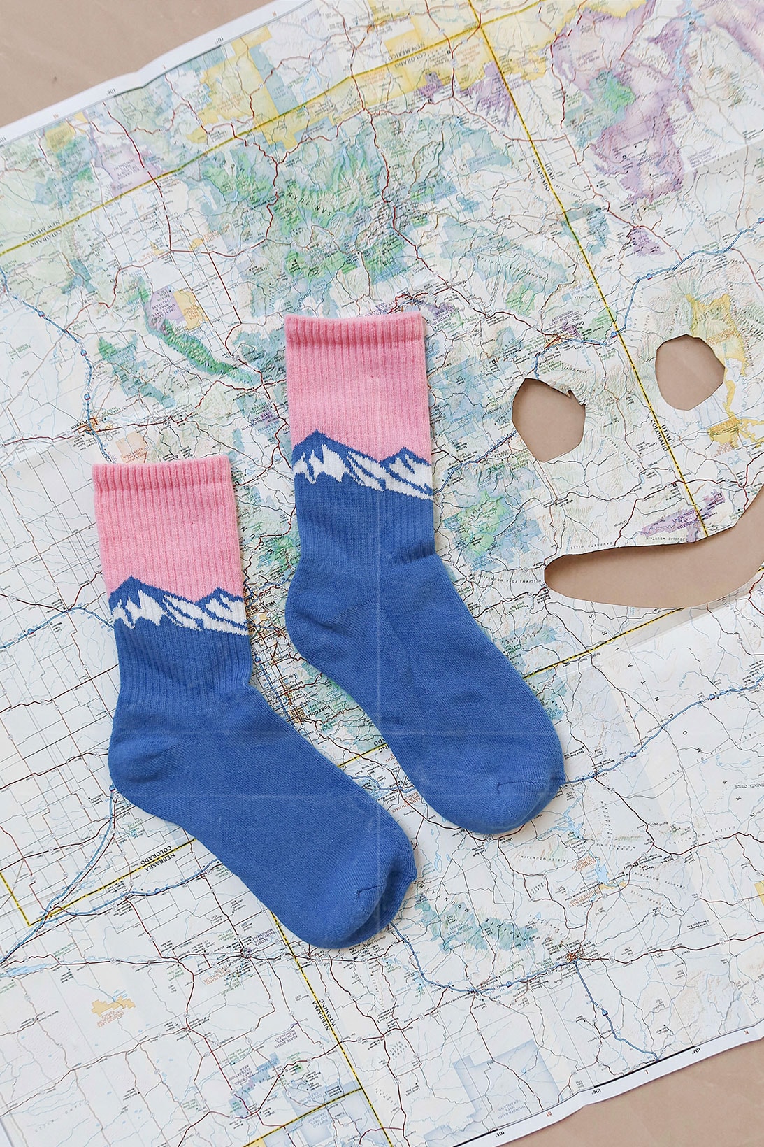 Lazy Oaf Take A Hike Outdoor Hiking Collection Lookbook Mountain Pink Blue Socks Map