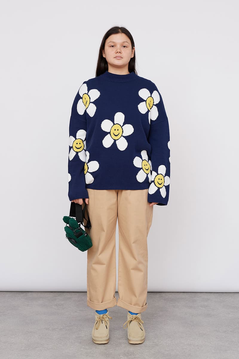 Lazy Oaf Take A Hike Outdoor Hiking Collection Lookbook Flower Daisy Knitwear Sweater Beige Pants Clarks Wallabee