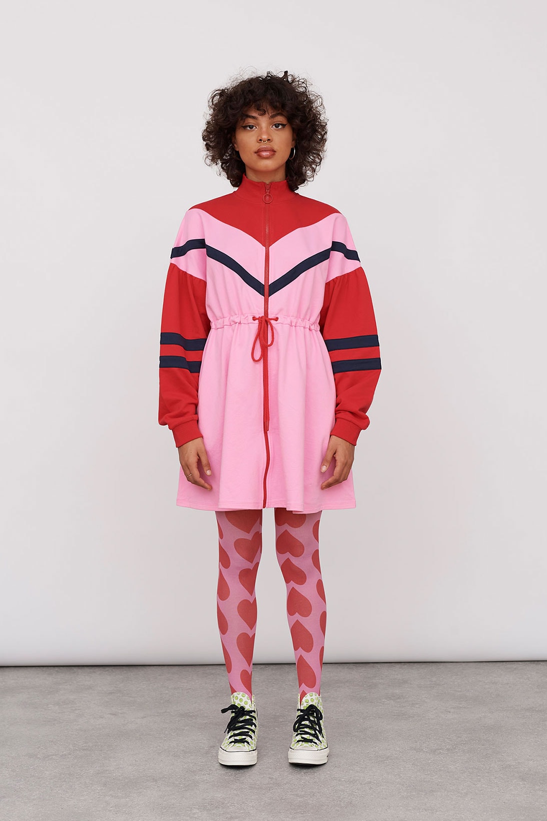 Lazy Oaf Take A Hike Outdoor Hiking Collection Lookbook Pink Red Dress Stripes Heart Tights