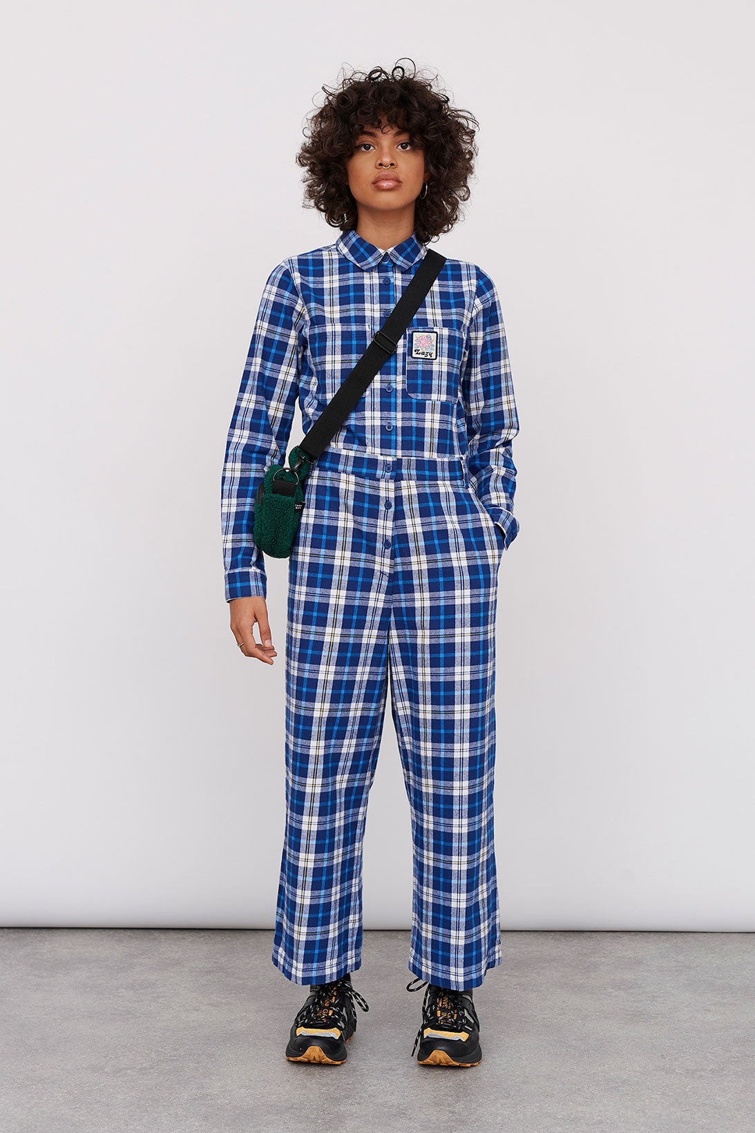 Lazy Oaf Take A Hike Outdoor Hiking Collection Lookbook Blue Check Plaid Jumpsuit