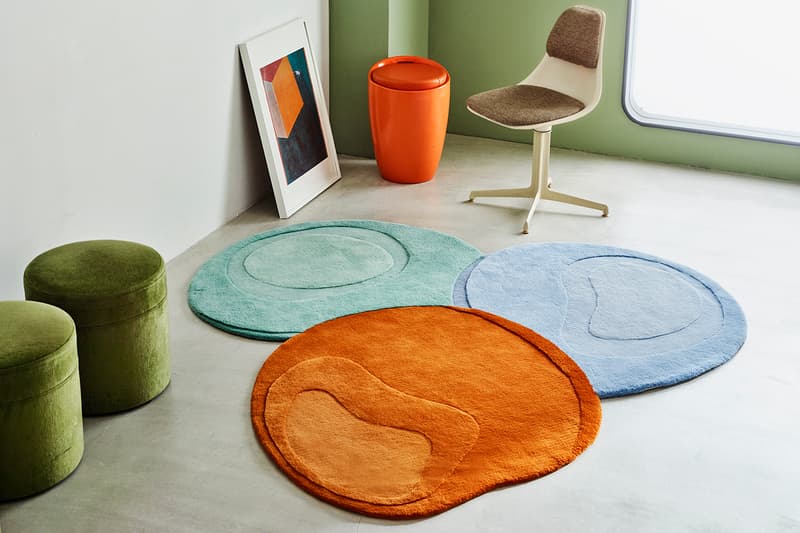 Studio the blue boy Sculpted Liquid Rug Creamy pistachio green Jaffa orange living room home decor