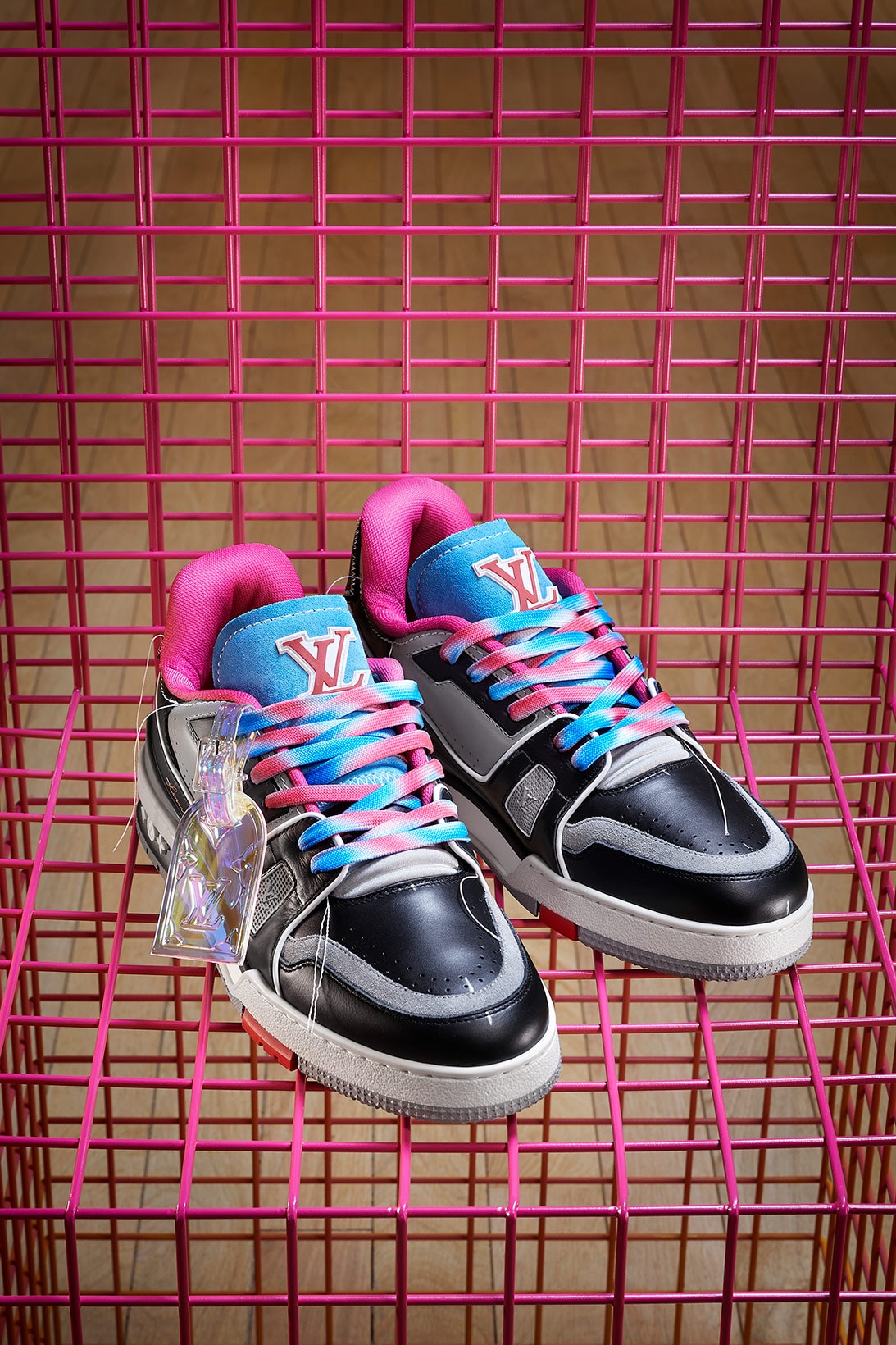 louis vuitton lv sneakers trainers upcycling mens spring summer collection sustainable customizable virgil abloh black gray pink blue white