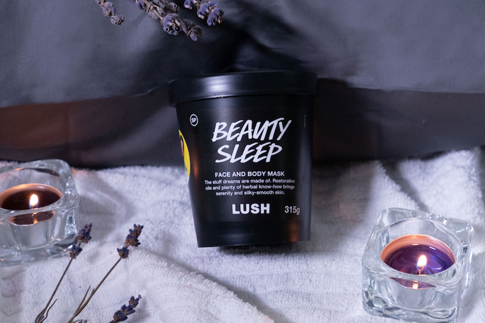 lush cosmetics beauty sleep face and body mask candles bed