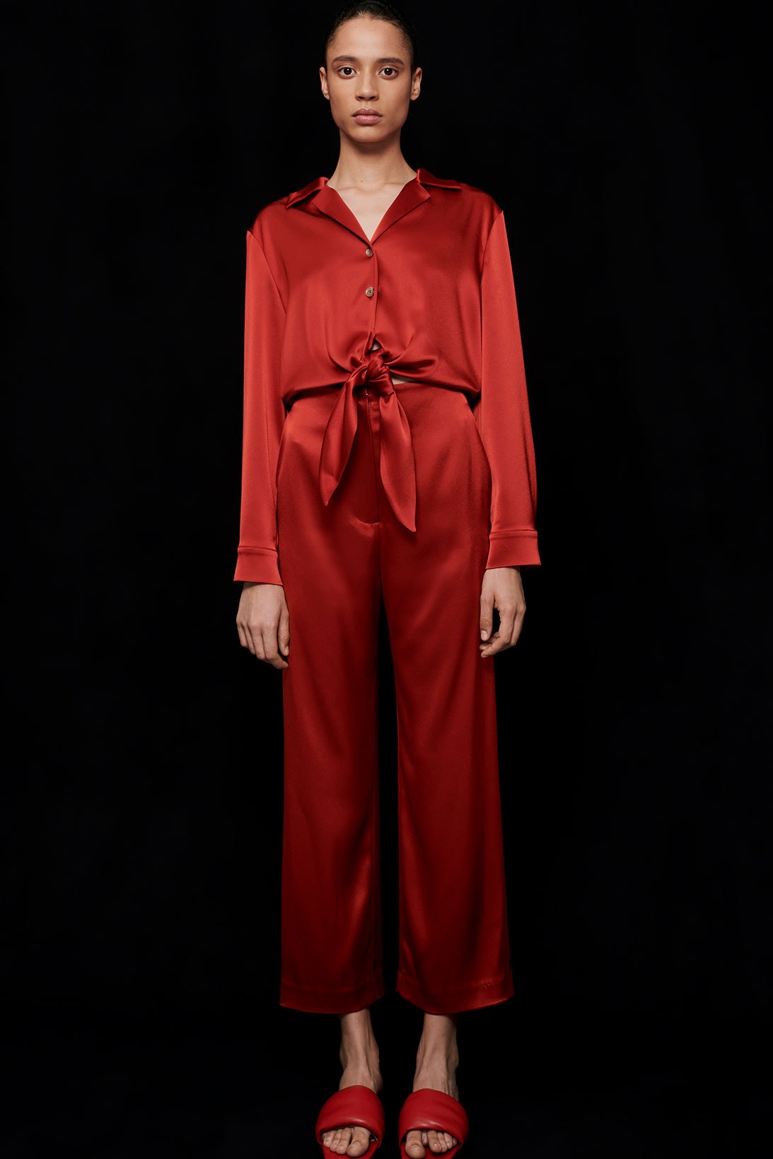 nanushka all-red chinese lunar new year collection slip satin jumpsuit