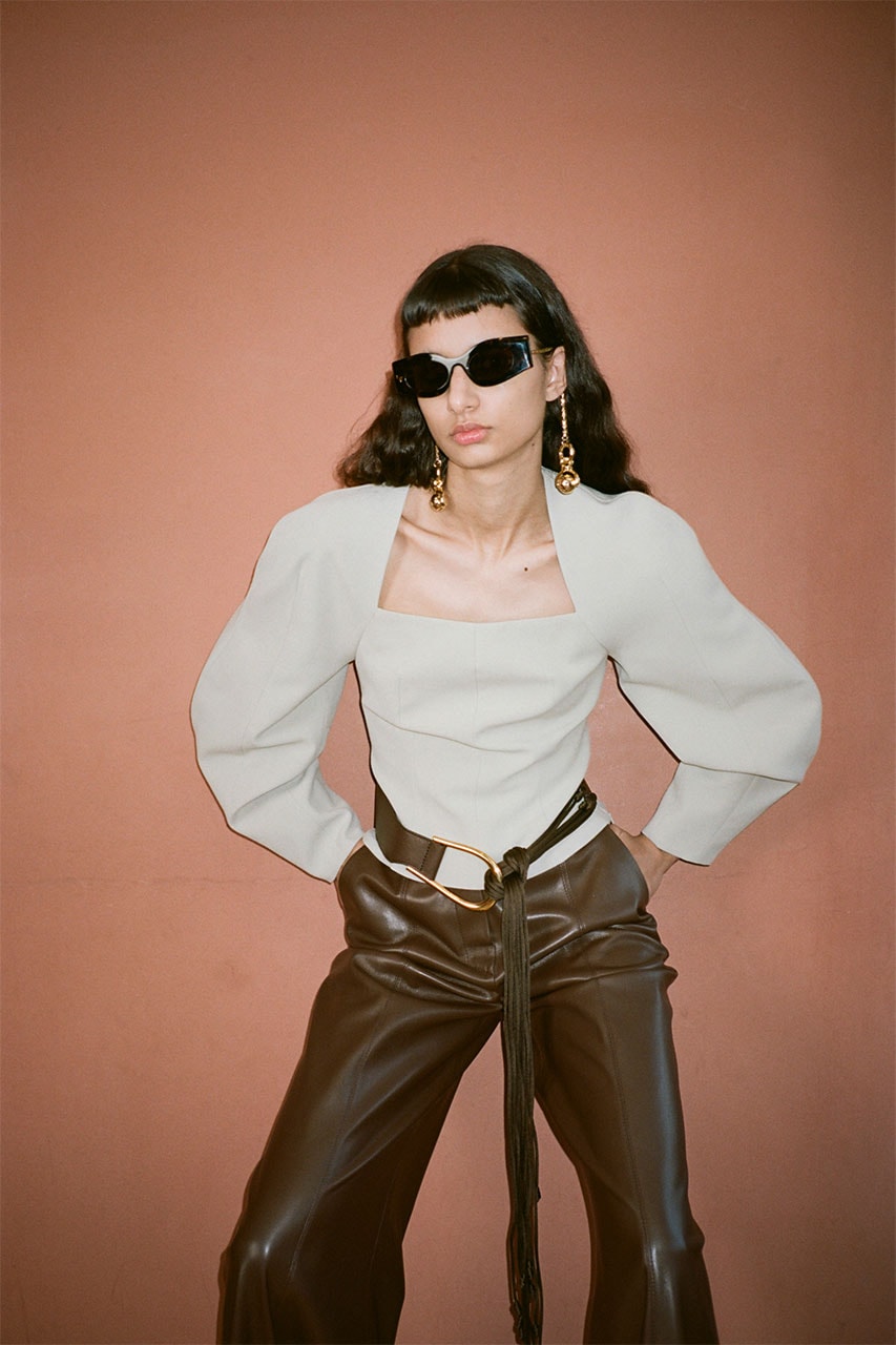 nanushka pre-fall 2021 collection lookbook blouse top leather trousers