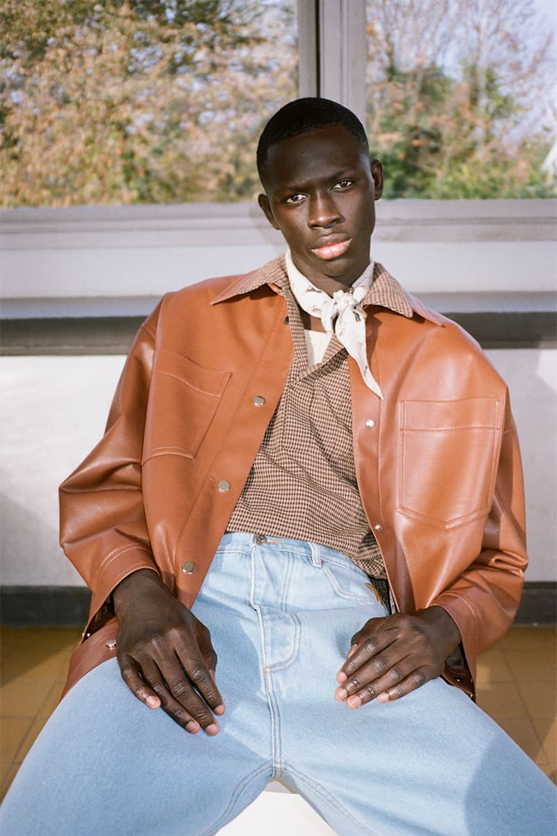 nanushka pre-fall 2021 collection lookbook leather jacket denim jeans
