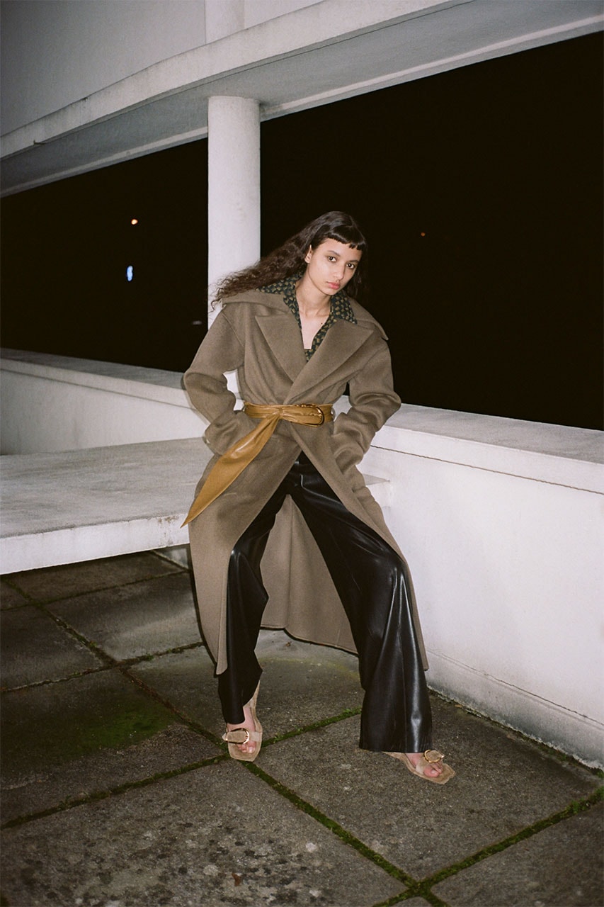 nanushka pre-fall 2021 collection lookbook coat leather trousers pants