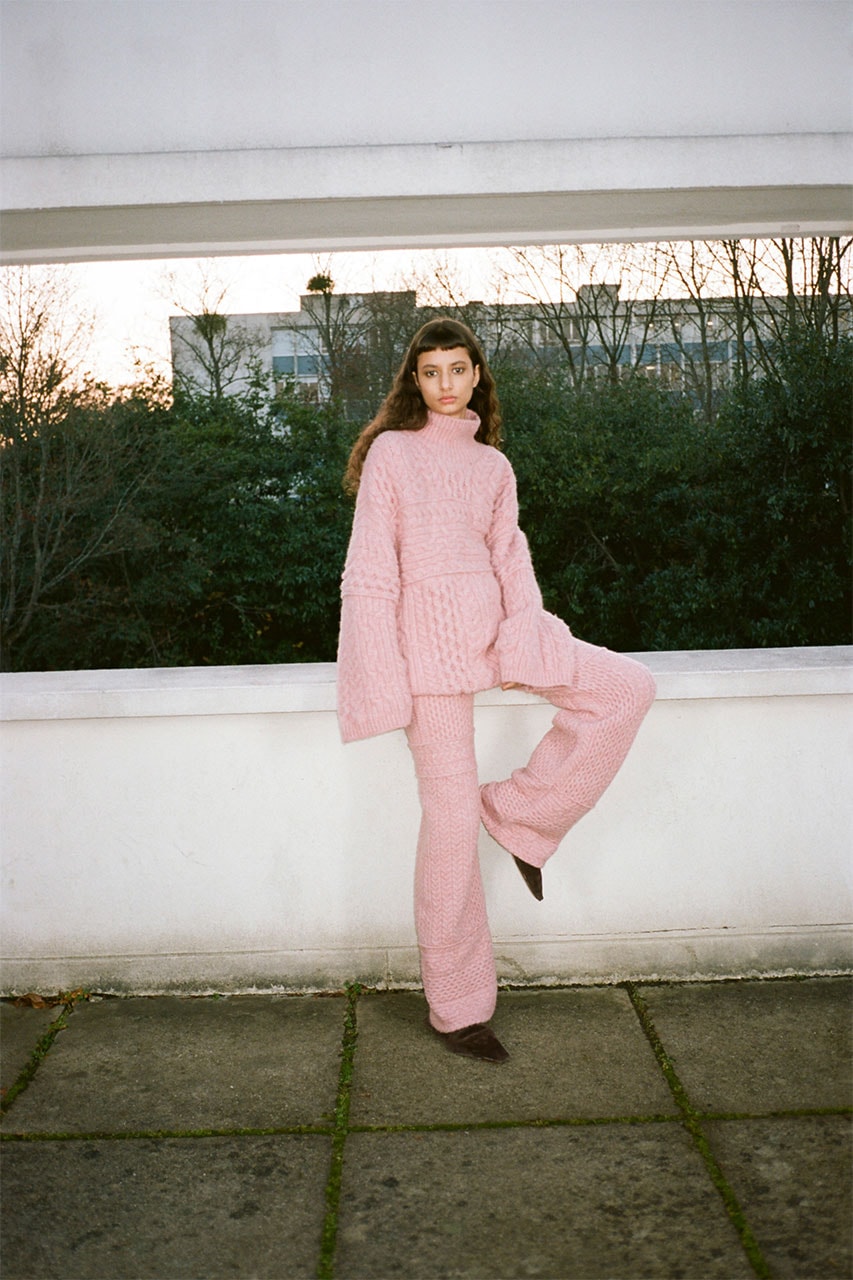 nanushka pre-fall 2021 collection lookbook pink knit sweater pants trousers