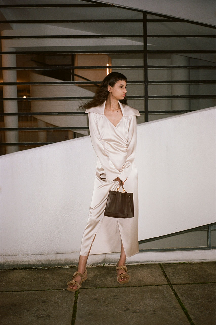 nanushka pre-fall 2021 collection lookbook satin silk dress white