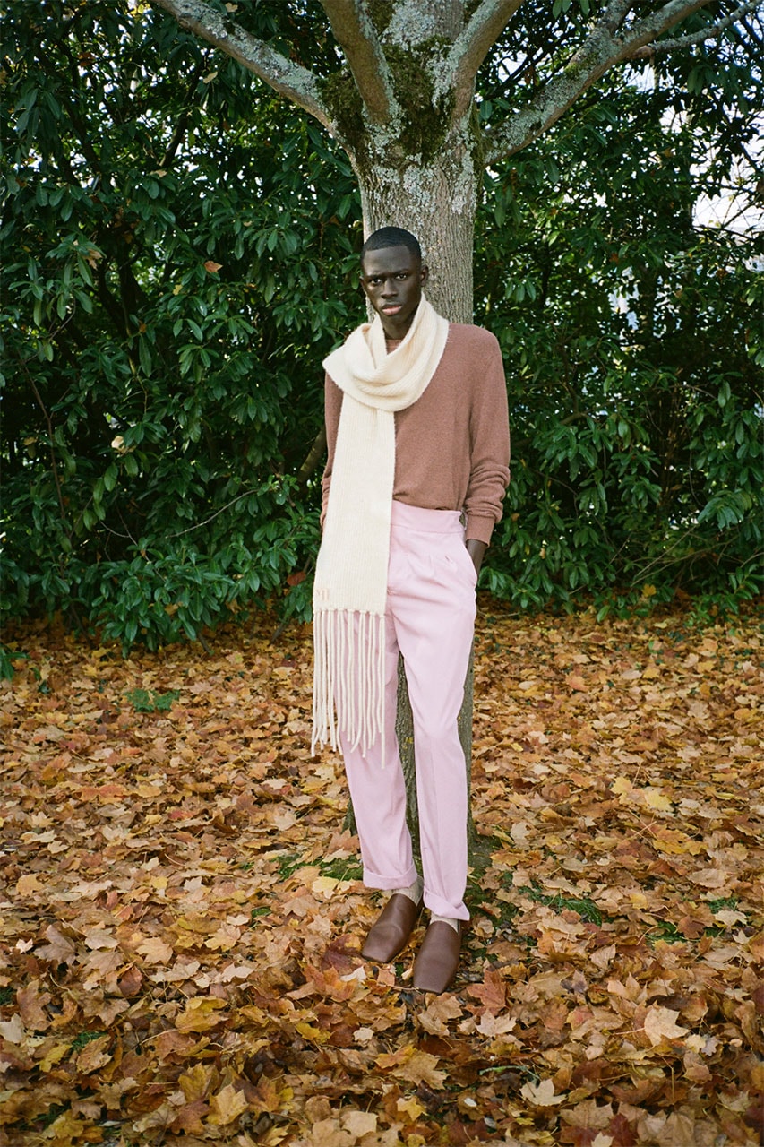 nanushka pre-fall 2021 collection lookbook knit sweater trousers scarf