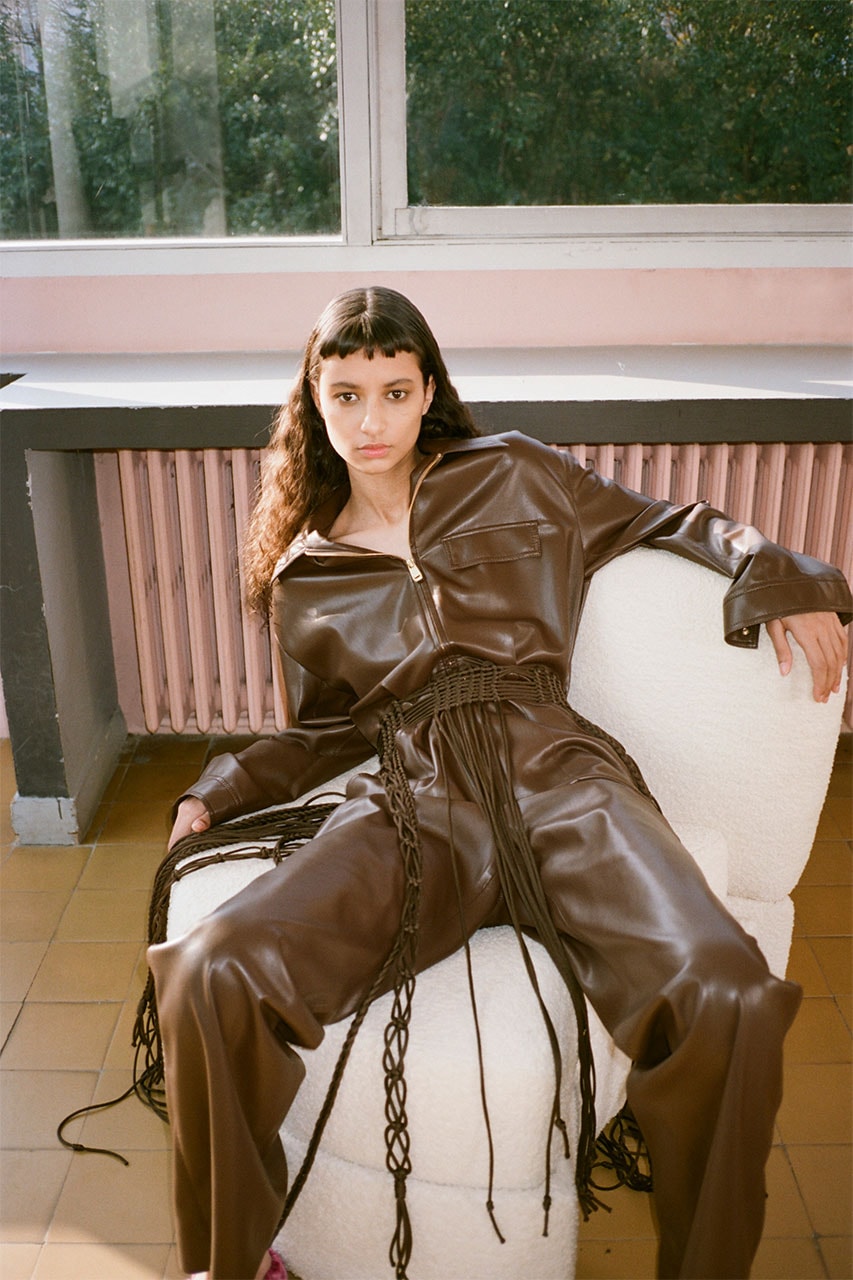 nanushka pre-fall 2021 collection lookbook leather brown jumpsuits