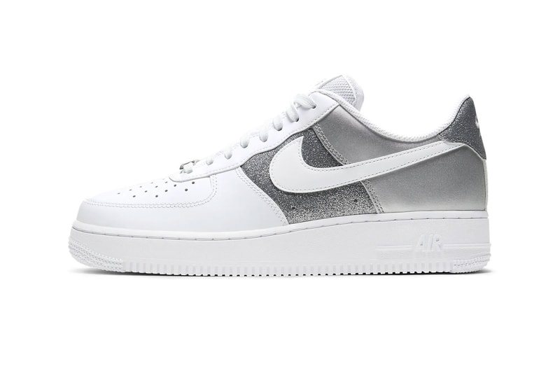 nike air force 1 07 af1 silver metallic glitter white swoosh lateral