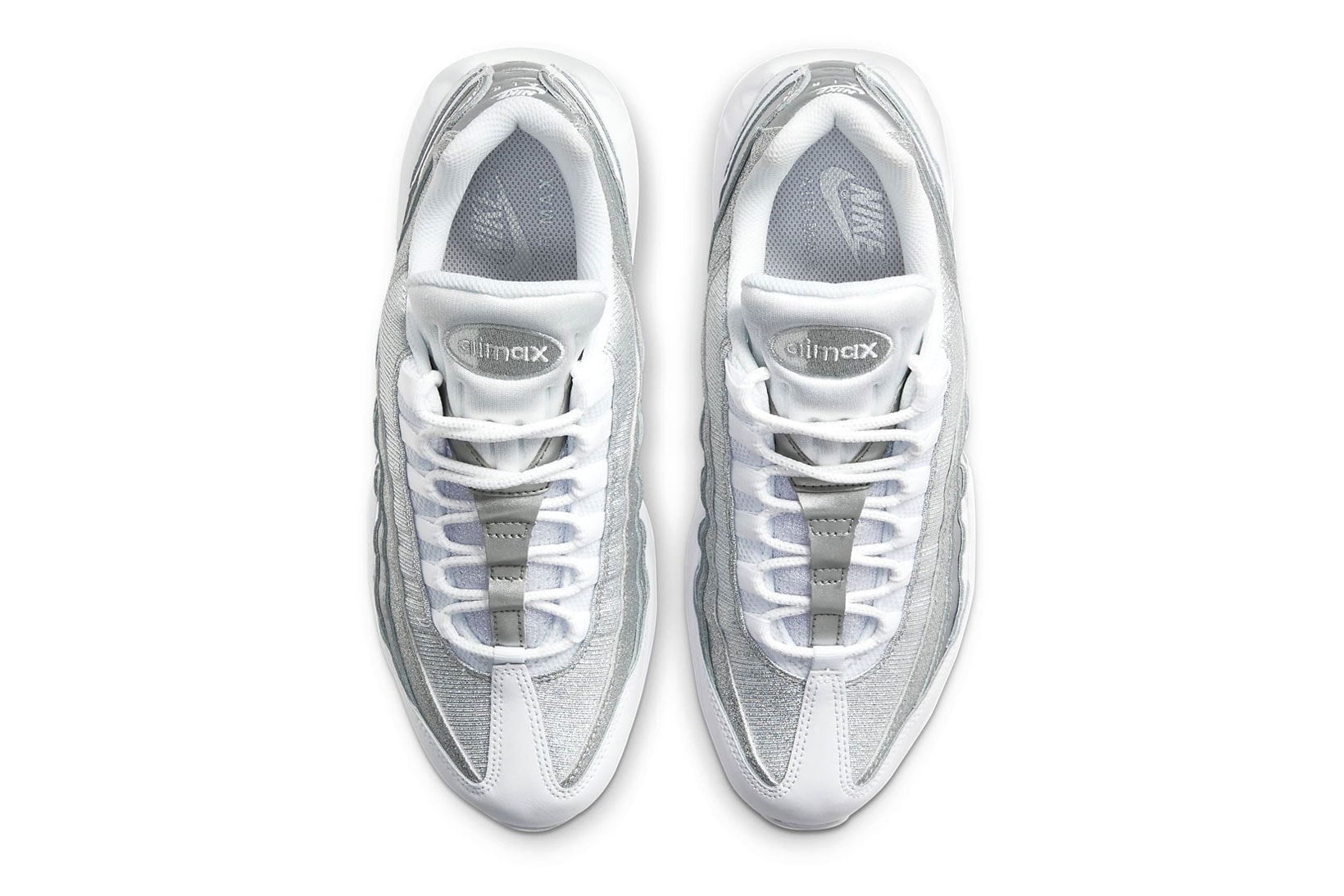 nike air max 95 am95 silver metallic glitter swoosh logo sneakers top upper laces tongue