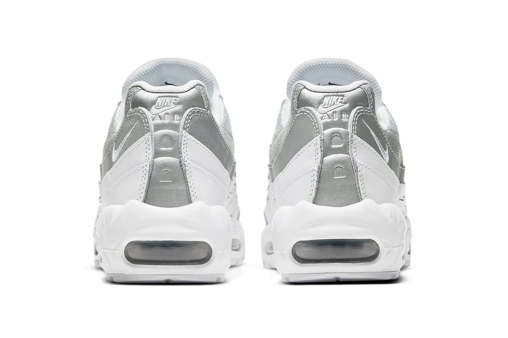 nike air max 95 am95 silver metallic glitter swoosh logo sneakers back rear heel tab logo