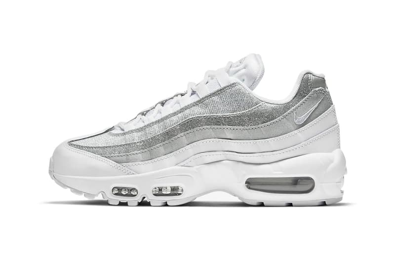 nike air max 95 am95 silver metallic glitter swoosh logo sneakers